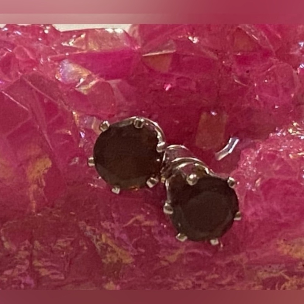 Smokey Topaz Pierced Stud Earrings #6886 💎